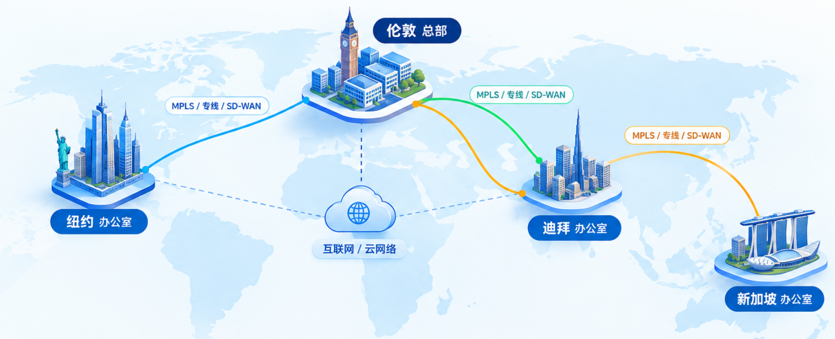 伦敦总部如何连接纽约、迪拜、新加坡三地办公室？